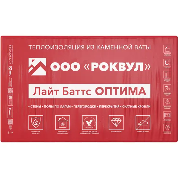 Утеплитель Rockwool Лайт Баттс Оптима 100 мм 5 шт 600x1000 мм 3 м²