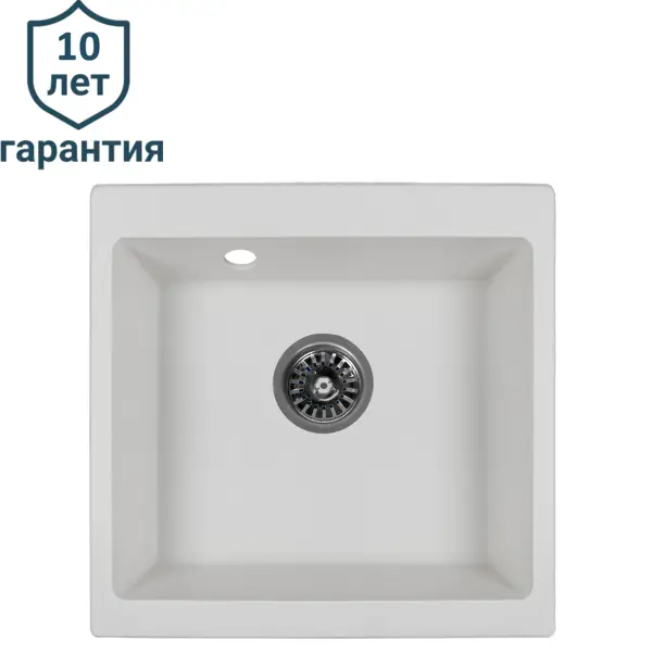 Мойка для кухни врезная Delinia 43x48 см глубина чаши 20 см кварц цвет белый жасмин
