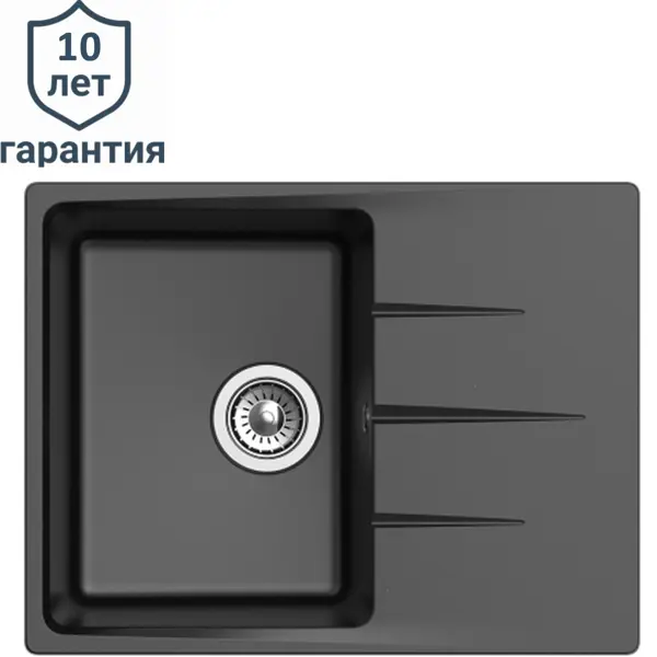 Мойка для кухни врезная с крылом Delinia 64x49 см глубина чаши 19 см кварц цвет черный