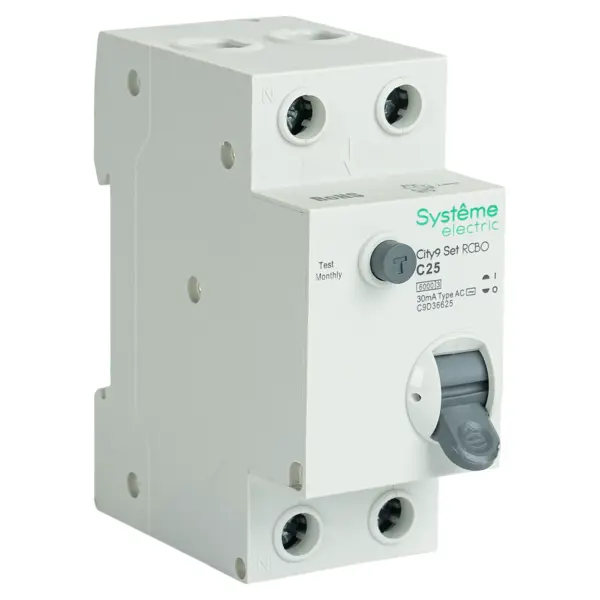 Дифференциальный автомат Systeme Electric City9 Set C9D36625 1P N С25 А 30мА 6кА AC