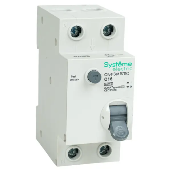 Дифференциальный автомат Systeme Electric City9 Set C9D36616 1P N С16 А 30мА 6кА AC
