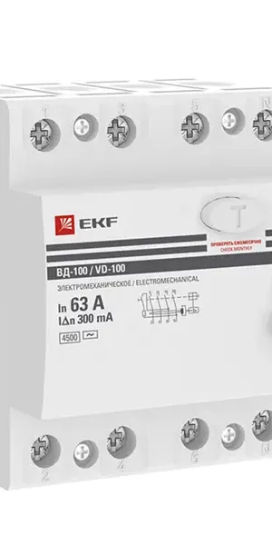 УЗО EKF ВД-100 4P 63 А 300 мА 4.5 кА АС elcb-4-63-300-em-pro