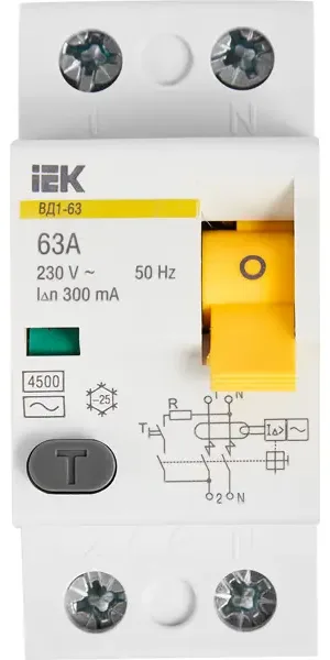 УЗО IEK ВД1-63 2Р 63 А 300 мА 4.5 кА AC