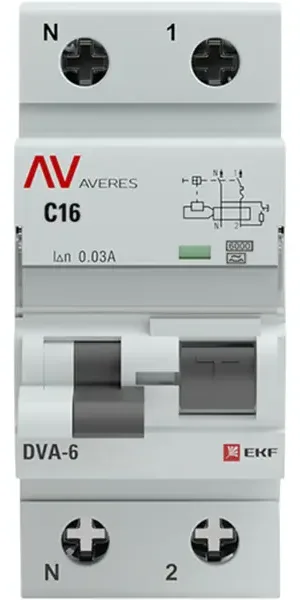 Дифференциальный автомат EKF Averes DVA-6 1P N C16 A 30 мА 6 кА A