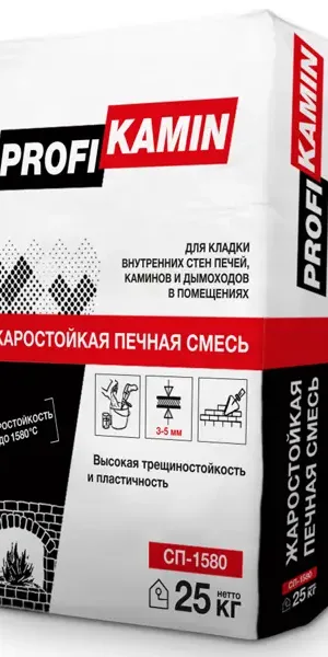 Кладочная смесь для печей и каминов ПрофиКамин огнеупорность 1580°С 25 кг
