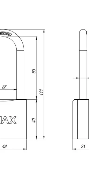 Замок навесной Ajax PD-0150-L 40x28 мм чугун