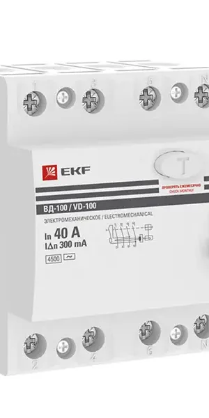 УЗО EKF ВД-100 4P 40 А 300 мА 4.5 кА АС elcb-4-40-300-em-pro