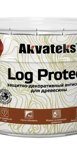 Антисептик защитно-декоративный для древесины и бревен Akvateks LOG Protect полуматовый прозрачный 9 л