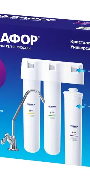 Фильтр под мойку Аквафор Кристалл Универсал для жесткой воды быстросъемный 3 ступени кран в комплекте
