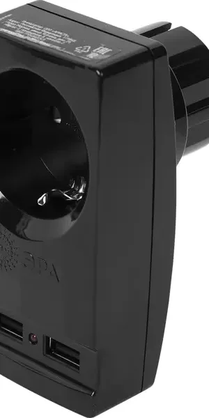 Разветвитель Эра SP-1e 1 розетка с заземлением 16 А 2 USB 2.1 А цвет черный