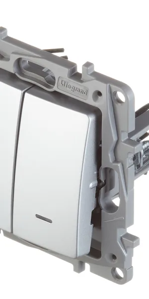 Выключатель Legrand Etika двухклавишный встраиваемый алюминий с подсветкой (672404)