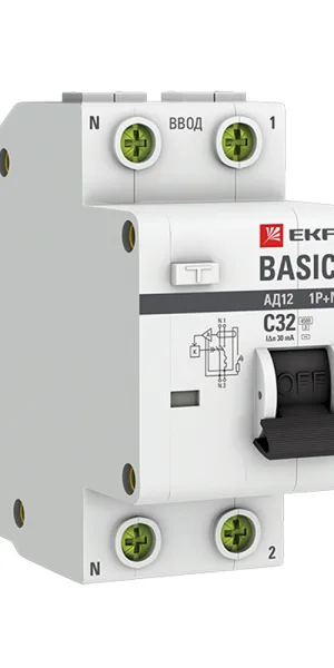 EKF Basic residual current circuit breaker, AD-12 32A 1P+N, Type A, 30 mA, 4.5 kA (DA12-32-30-bas)