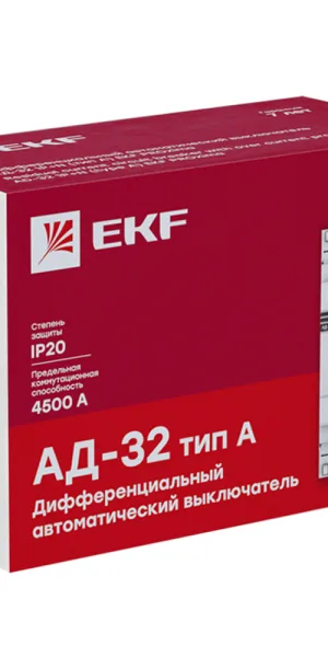 Автомат дифференциальный EKF PROxima АД-32 32А 1P+N тип A 30 мА 4,5 кА (DA32-32-30-a-pro)