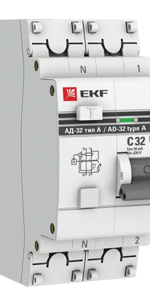 Автомат дифференциальный EKF PROxima АД-32 32А 1P+N тип A 30 мА 4,5 кА (DA32-32-30-a-pro)