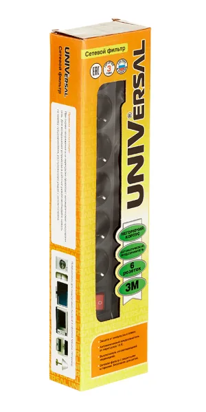 电源插座板 UNIVersal 6 个插孔 3 米 10 安 2.2 千瓦 黑色 (967U-4003)