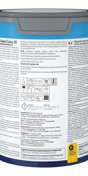 Краска моющаяся Tikkurila/Tikkivala Euro Extra 20 база А белая 0,9 л