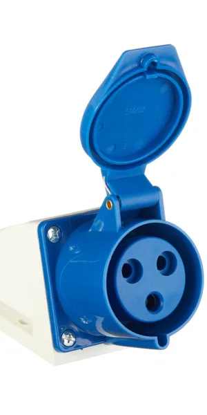KEAZ 90度墙壁电源插座 带接地 2P+PE 32A 220V IP44 蓝色 (222747)