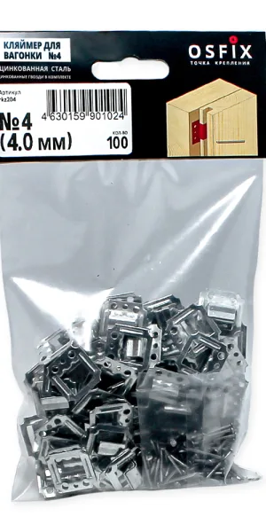 Fastener "Klyaymer" No. 4 with nails for paneling and block house Osfix (100 pcs.)