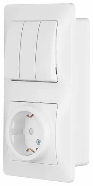 Systeme Electric Glossa 三联嵌入式开关插座带保护门 白色 (GSL000178)