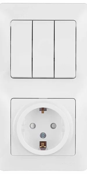 Systeme Electric Glossa 3-gang flush-mount switch and socket with shutters, white (GSL000178)