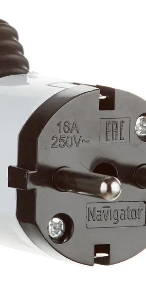 Вилка угловая с заземлением 16 А 220-250 В Navigator с кольцом белая (613611/)