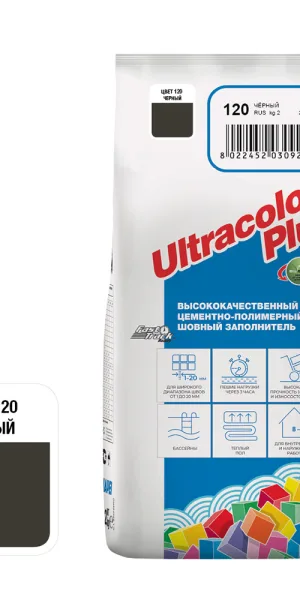 Затирка цементная Mapei Ultracolor Plus 120 черная 2 кг