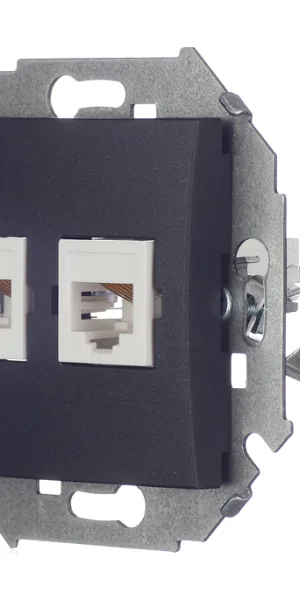 Розетка компьютерная Simon 15 встраиваемая графит 2хRJ45 (1591593-038)