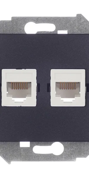 Розетка компьютерная Simon 15 встраиваемая графит 2хRJ45 (1591593-038)