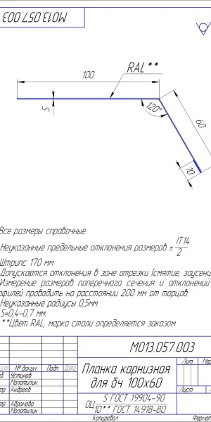 Планка карнизная для гибкой черепицы Grand Line 100х60 мм 2 м графитовый серый RAL 7024