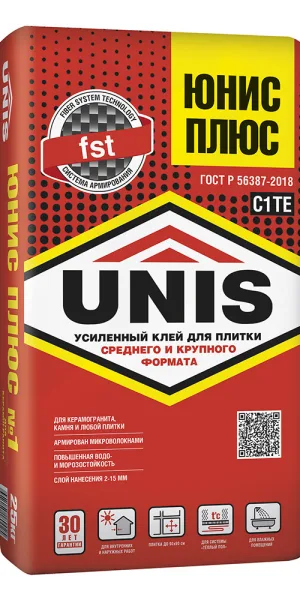 Клей для плитки/ керамогранита/ камня Unis Плюс класс C1 TE 25 кг