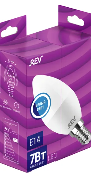 Лампа светодиодная Rev E14  4000К 7 Вт 220 В свеча матовая
