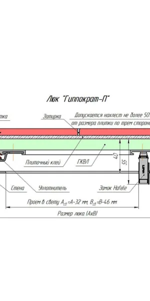Люк ревизионный под плитку Хаммер Гиппократ-П алюминиевый 300х300 мм скрытый нажимной