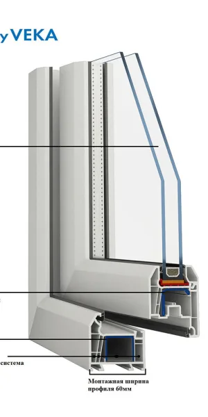 Пластиковое окно VEKA WHS Halo 60 1160х1200 мм 2 створки левая глухая правая поворотно-откидная двухкамерное