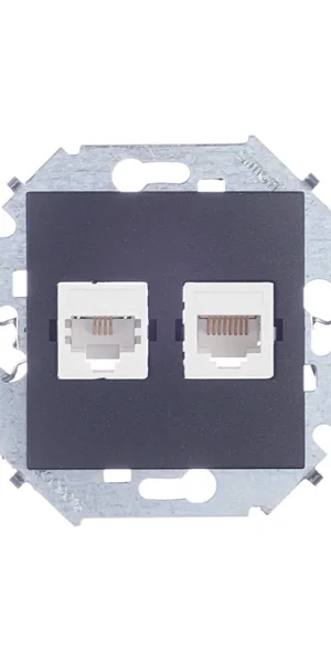 Розетка компьютерная/ телефонная Simon 15 встраиваемая графит RJ11/ RJ45 (1591590-038)