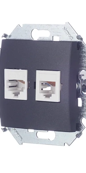 Розетка компьютерная/ телефонная Simon 15 встраиваемая графит RJ11/ RJ45 (1591590-038)