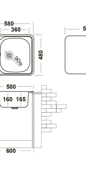 Мойка для кухни Ukinox Nord 58х48х16 см врезная с крылом сталь (Nr 580х480 (0,6) R, G)
