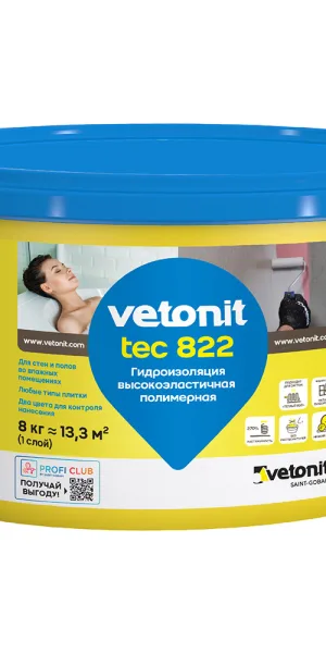 Гидроизоляция акриловая Vetonit Weber.tec 822 серая 8 кг