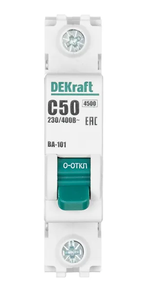 Автоматический выключатель модульный Dekraft ВА-101 1P 50А тип C 4,5 кА 220 В (11059DEK)