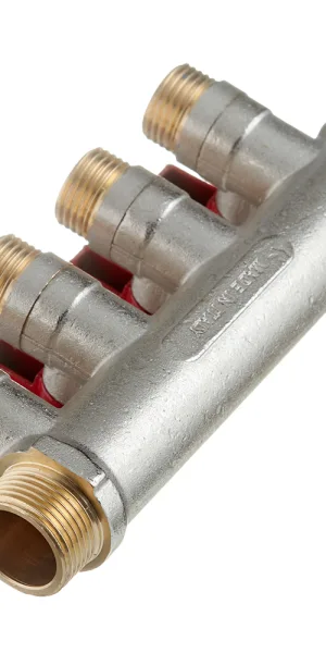 Коллектор Stout 3/4 ВР(г) х 4 выхода 1/2 НР(ш) х 3/4 НР(ш) с шаровыми кранами (SMB 6210 341204)