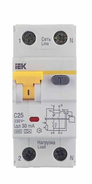 Автомат дифференциальный IEK Karat АВДТ-32 25А 1P+N тип AC 30 мА 6 кА (MAD22-5-025-C-30)