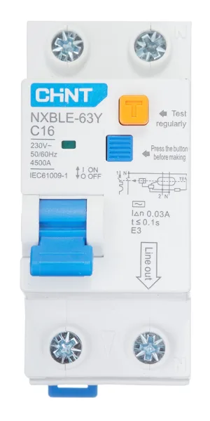 Автомат дифференциальный Chint NXBLE-63Y 16А 1P+N тип AC 30 мА 4,5 кА компактный (105542)