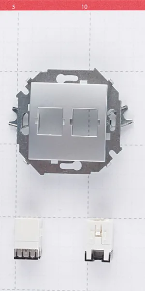 Розетка компьютерная Simon 15 встраиваемая алюминий 2хRJ45 (1591593-033)