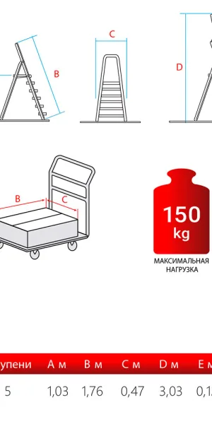 Стремянка алюминиевая 5 ступеней 130 мм с лотком органайзером 1,03 м Новая высота