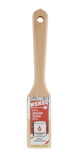 Кисть плоская натуральная щетина деревянная ручка Wenzo Wood 35х12 мм для эмалей и лаков на алкидной основе