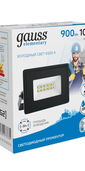 Прожектор светодиодный Gauss Elementary ДО-10 6500К 10 Вт IP65 черный