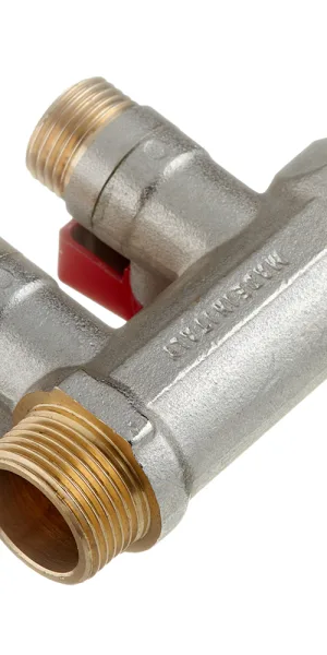 Коллектор Stout 3/4 ВР(г) х 2 выхода 1/2 НР(ш) х 3/4 НР(ш) с шаровыми кранами (SMB 6210 341202)