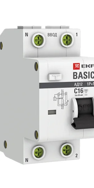 Автомат дифференциальный EKF Basic АД-12 16А 1P+N тип AC 30 мА 4,5 кА (DA12-16-30-bas)