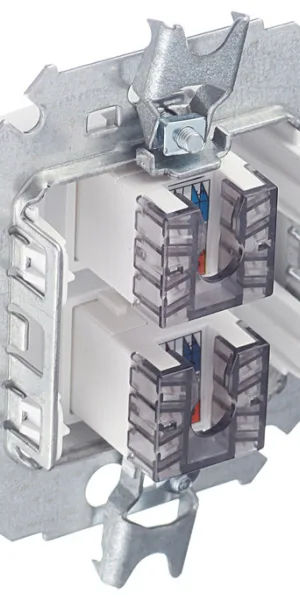 Розетка компьютерная Simon 15 встраиваемая белая 2хRJ45 (1591593-030)