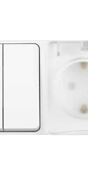 Блок выключатель и розетка Systeme Electric AtlasDesign Profi54 двухклавишный накладной белый (ATN540174)