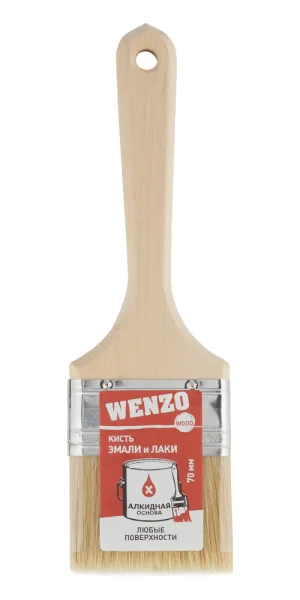 Кисть плоская натуральная щетина деревянная ручка Wenzo Wood 70х14 мм для эмалей и лаков на алкидной основе